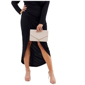 ASOS Flat Clutch Bag Powder Pink tassle envelope blush used condition